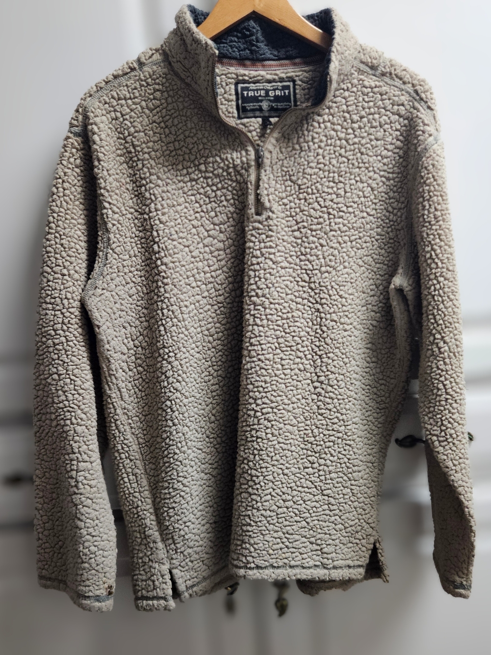 Excellent True Grit Men’s Beige Sherpa Fleece 1/4 Zip Jacket Stand-Up Collar M